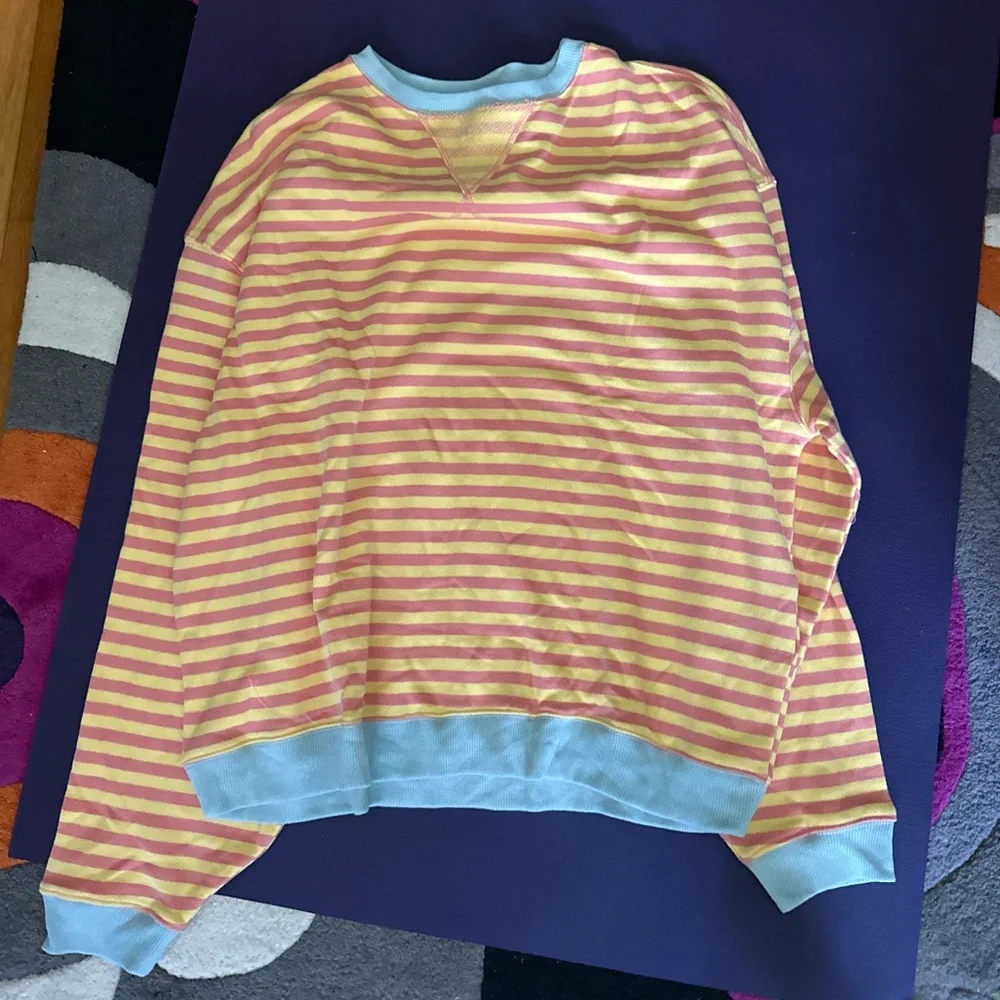 We the Free FP Classic Striped Oversized Crewneck Yellow and Pink NWOT Small - Picture 3 of 8